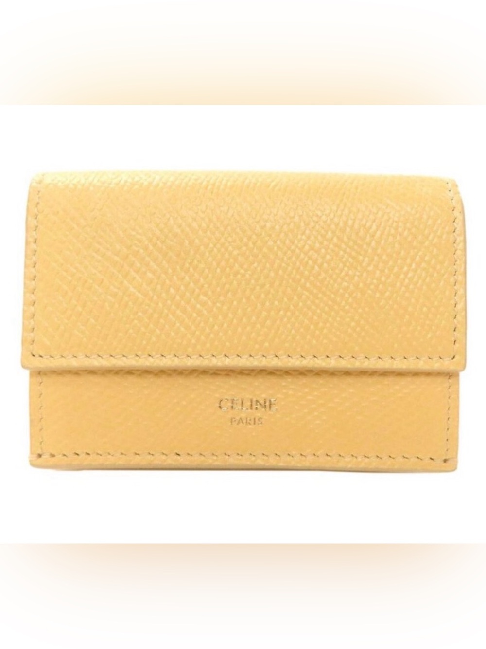 Celine Small Trifold Wallet Yellow Calfskin Leather Made in Italy with CO